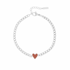 Silver Coloured Bracelet With Red Heart Charm