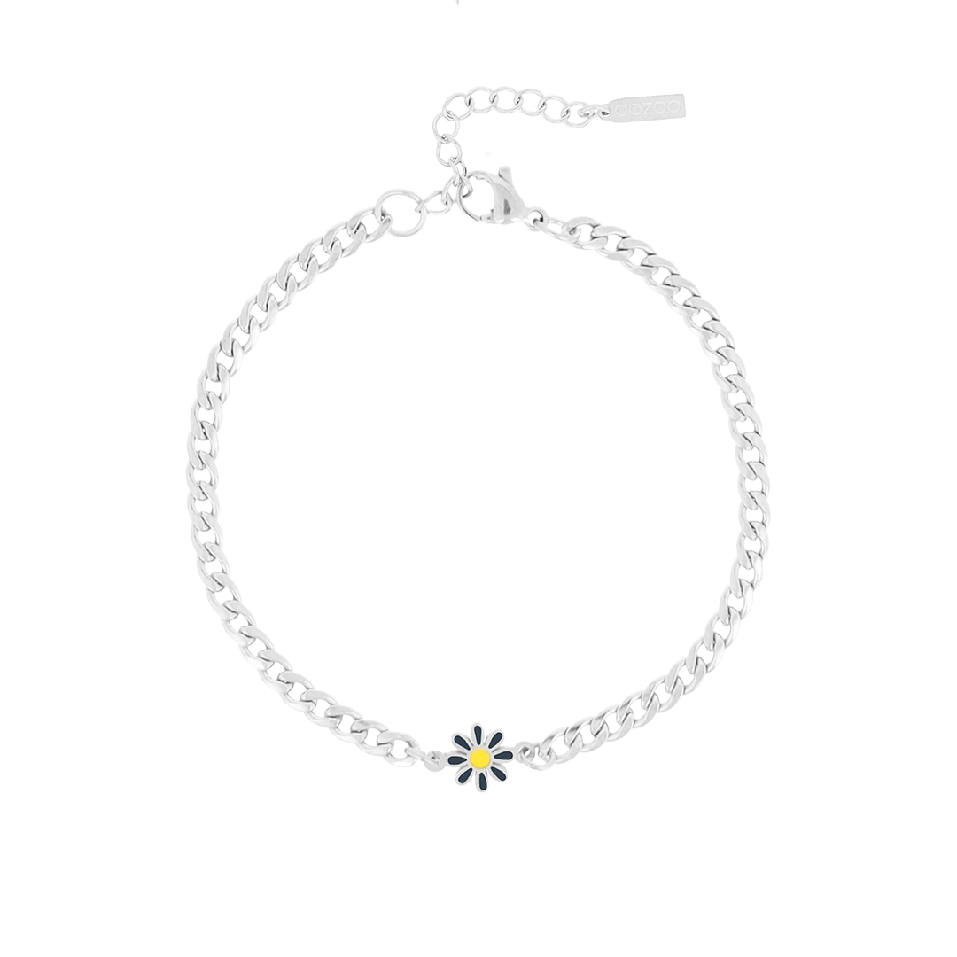 Silver Coloured Bracelet With Flower Charm 3 Silver Coloured Bracelet With Flower Charm