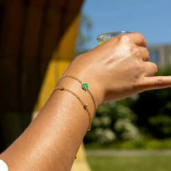 Gold Bracelet With A Green Clover -Oozoo SB 1037 4