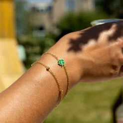 Gold Bracelet With A Green Clover -Oozoo SB 1037 5
