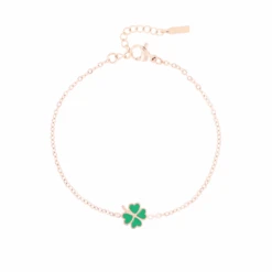 Rose Gold Bracelet With A Green Clover
