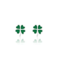 Silver Earrings With Green Clover
