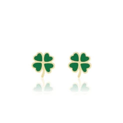 Gold Earrings With Green Clover
