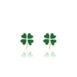 Rose Gold Earrings With Green Clover