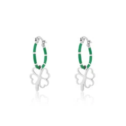 Silver Hoop Earrings With Clover Charm