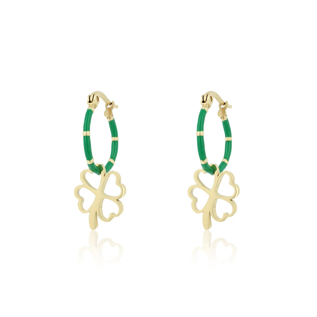 Gold Hoop Earrings With Clover Charm 3 Gold Hoop Earrings With Clover Charm