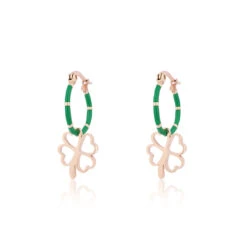 Rose Gold Hoop Earrings With Clover Charm