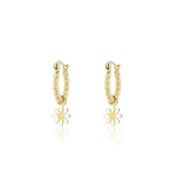 Gold Hoop Earrings With Flower Charm