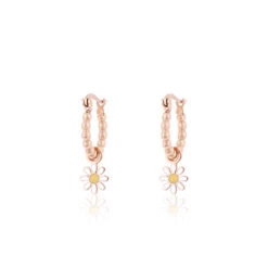 Rose Gold Hoop Earrings With Flower Charm