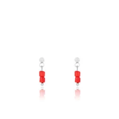 Silver Earrings With Red Beads