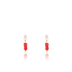 Rose Gold Earrings With Red Beads