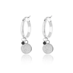 Silver Hoop Earrings With Coin Charm