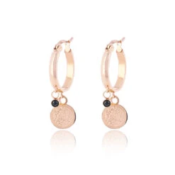 Rose Gold Hoop Earrings With Coin Charm