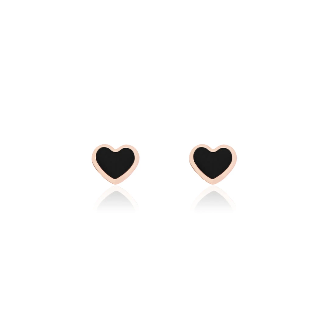 Rose Gold Earrings With Black Heart 3 Rose Gold Earrings With Black Heart