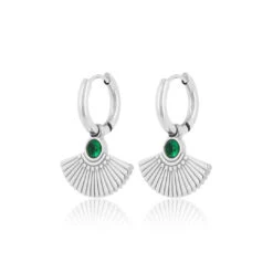 Silver Hoop Earrings With Peacock Tail