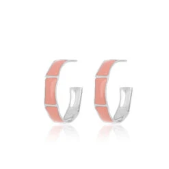 Silver Earrings With Hoops Peach Pink