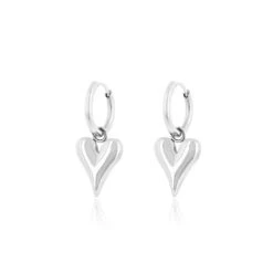 Silver Hoop Earrings With Heart Charm