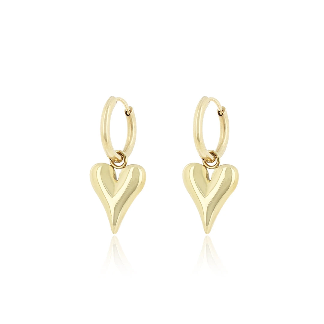 Gold Hoop Earrings With Heart Charm 3 Gold Hoop Earrings With Heart Charm