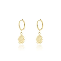 Gold Hoop Earrings With Sun Charm