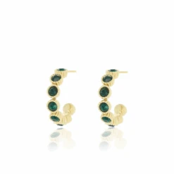 Gold Earrings With Green Stones