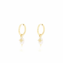 Gold Earrings With Star & Pearl Charms