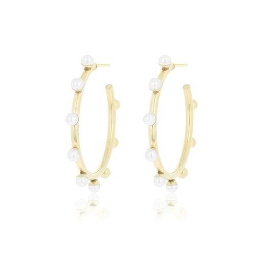 Gold Earrings With Pearls - Large 3 Gold Earrings With Pearls - Large