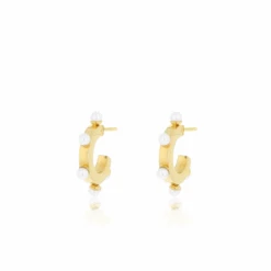 Gold Earrings With Pearls - Small