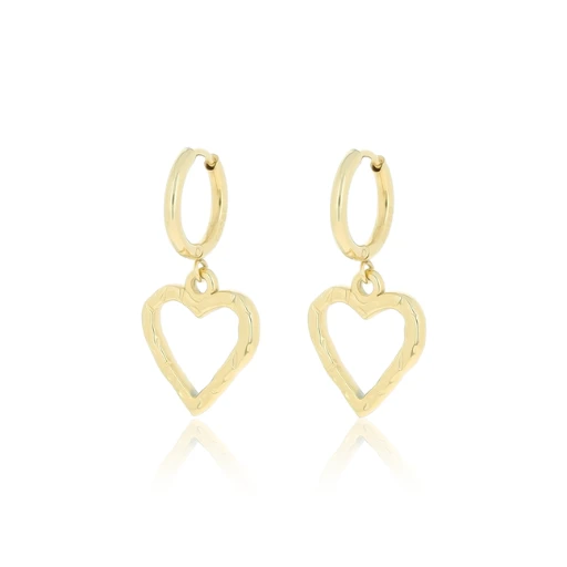 Gold Earrings With Heart Charm 3 Gold Earrings With Heart Charm