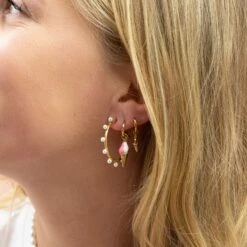 Gold Hoop Earrings With Ice Cream Charm 5 Gold Hoop Earrings With Ice Cream Charm -Oozoo SE 3081 2