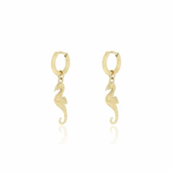 Oozoo 28 Gold Hoop Earrings With Sea Horse Charm