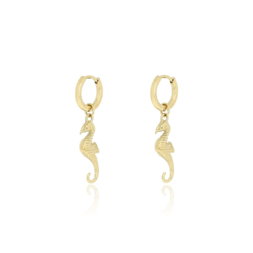 Gold Hoop Earrings With Sea Horse Charm 3 Gold Hoop Earrings With Sea Horse Charm