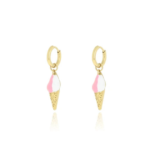 Gold Hoop Earrings With Ice Cream Charm 3 Gold Hoop Earrings With Ice Cream Charm