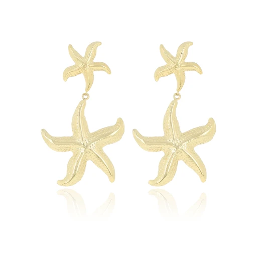 Gold Stud Earrings With Starfishes 3 Gold Stud Earrings With Starfishes